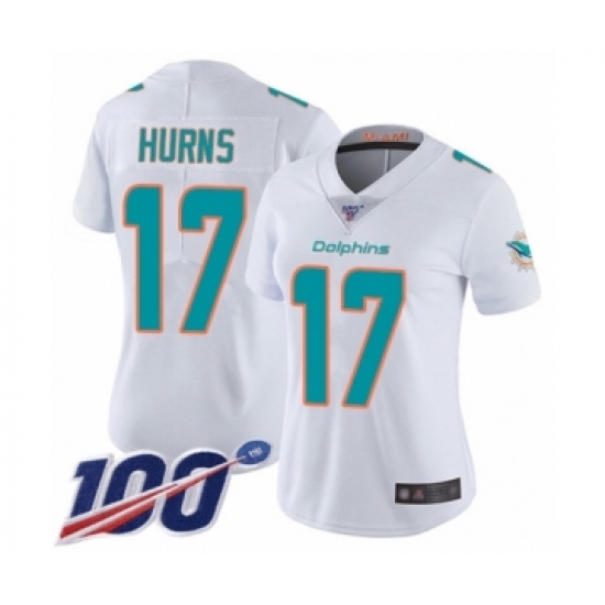 Women's Miami Dolphins #17 Allen Hurns White Vapor Untouchable Limited Player 100th Season Football Jersey - Ujersey