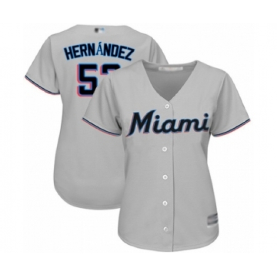 Women's Miami Marlins #57 Elieser Hernandez Authentic Grey Road Cool Base Baseball Player Jersey - Ujersey