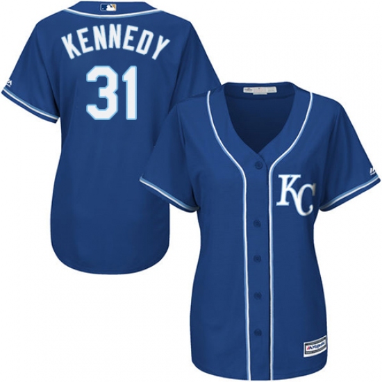 Women's Majestic Kansas City Royals #31 Ian Kennedy Replica Blue Alternate 2 Cool Base MLB Jersey - Ujersey