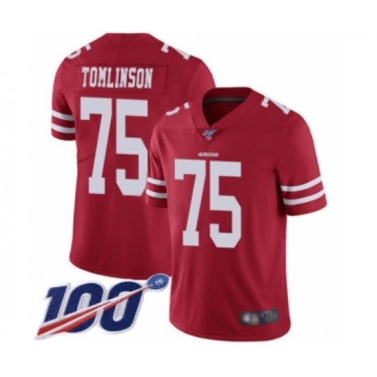 Youth San Francisco 49ers #75 Laken Tomlinson Red Team Color Vapor Untouchable Limited Player 100th Season Football Jersey - Ujersey
