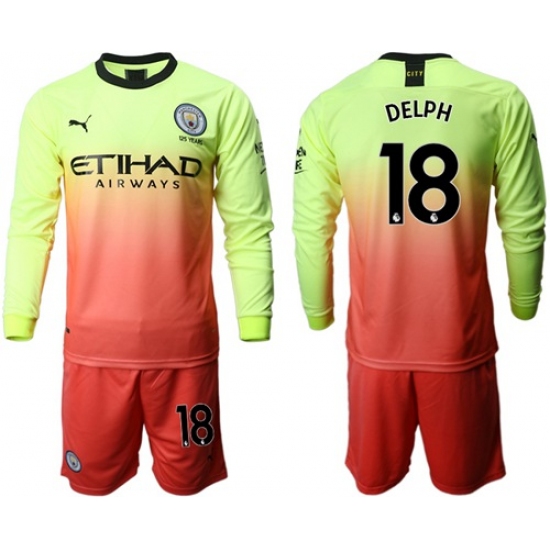 Manchester City #18 Delph Third Long Sleeves Soccer Club Jersey