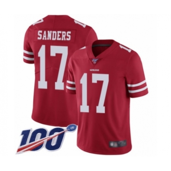 Men's San Francisco 49ers #17 Emmanuel Sanders Red Team Color Vapor Untouchable Limited Player 100th Season Football Jersey - Ujersey