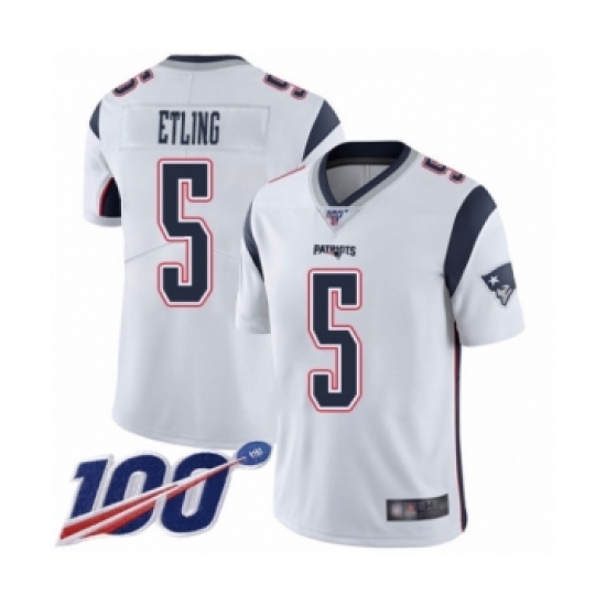 Men's New England Patriots #5 Danny Etling White Vapor Untouchable Limited Player 100th Season Football Jersey - Ujersey