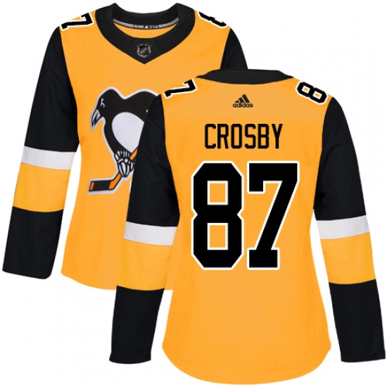 Women's Adidas Pittsburgh Penguins #87 Sidney Crosby Authentic Gold Alternate NHL Jersey - Ujersey