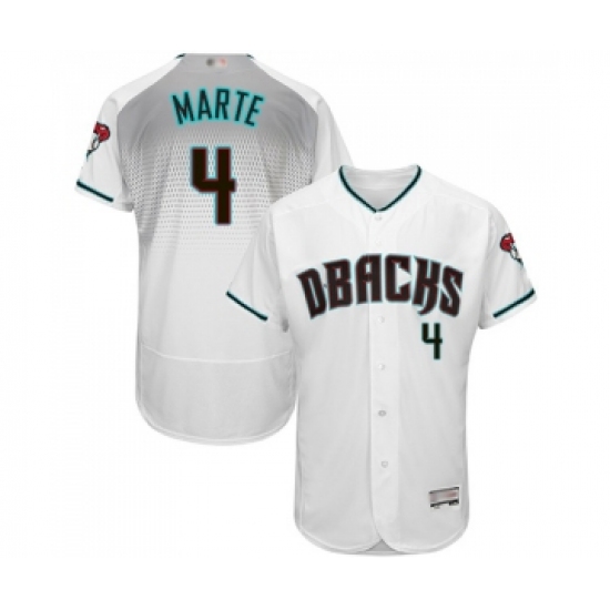 Men's Arizona Diamondbacks #4 Ketel Marte White Teal Alternate Authentic Collection Flex Base Baseball Jersey - Ujersey