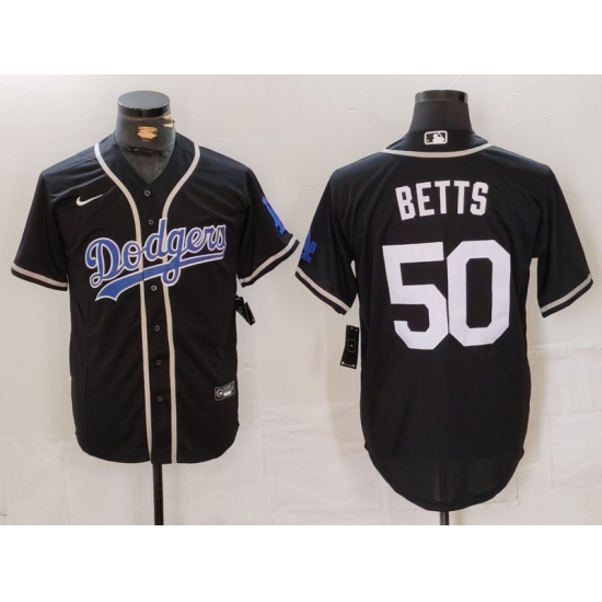 Men's Los Angeles Dodgers #50 Mookie Betts Black White Cool Base Stitched Jersey - Ujersey