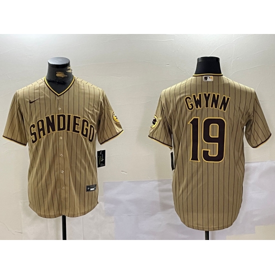 Men's San Diego Padres #19 Tony Gwynn Khaki Team Logo Cool Base Jersey - Ujersey