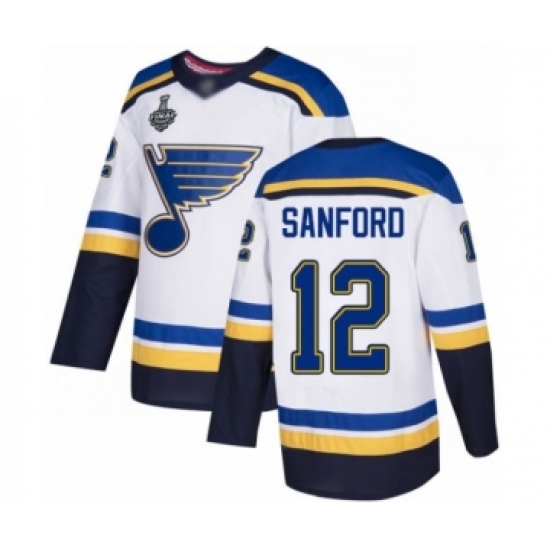 Youth St. Louis Blues #12 Zach Sanford Authentic White Away 2019 Stanley Cup Final Bound Hockey Jersey - Ujersey