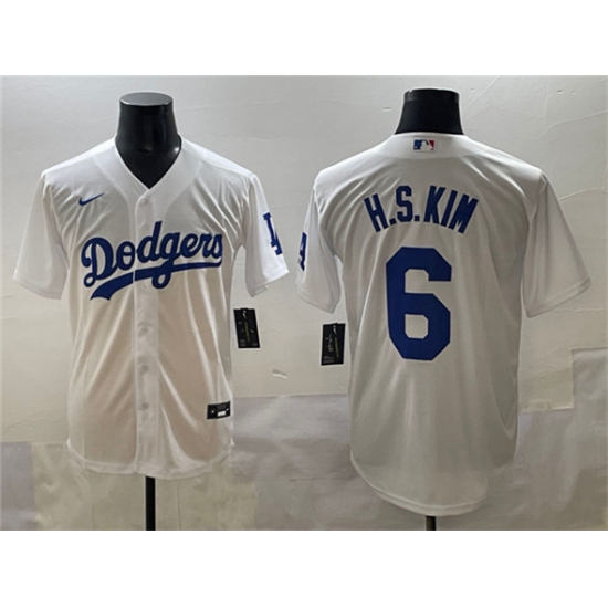 Men's Los Angeles Dodgers #6 H.S.Kim White Cool Base Stitched Baseball Jersey - Ujersey