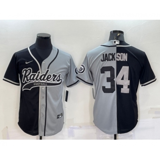 Men's Las Vegas Raiders #34 Bo Jackson Black Grey Split With Patch Cool Base Stitched Baseball Jersey - Ujersey