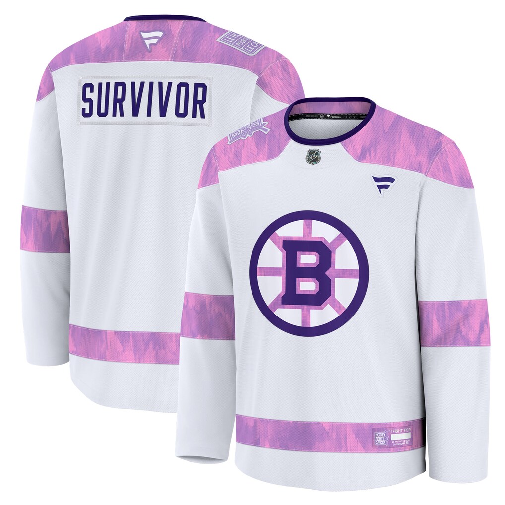 Men's Boston Bruins Fanatics White Hockey Fights Cancer Survivor Practice Jersey