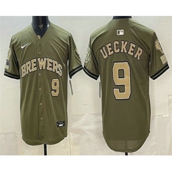 Men's Milwaukee Brewers #9 Bob Uecker Olive 2026 Armed Forces Day Jersey