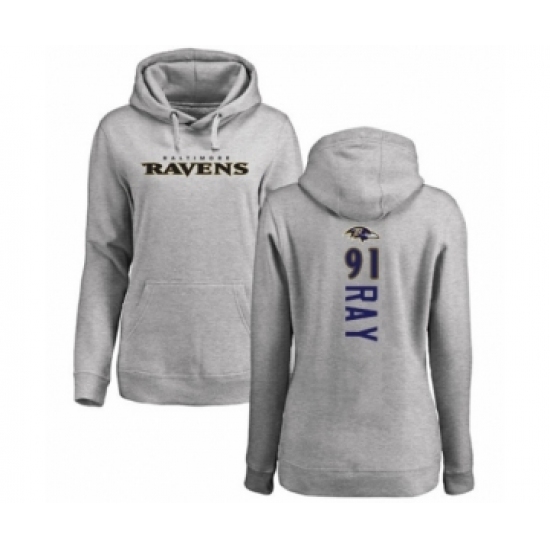 Football Women's Baltimore Ravens #91 Shane Ray Ash Backer Pullover Hoodie - Ujersey