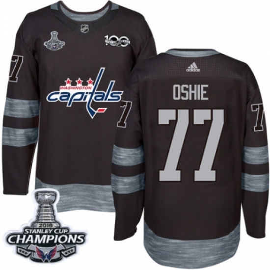 Men's Adidas Washington Capitals #77 T.J. Oshie Authentic Black 1917-2017 100th Anniversary 2018 Stanley Cup Final Champions NHL Jersey - Ujersey