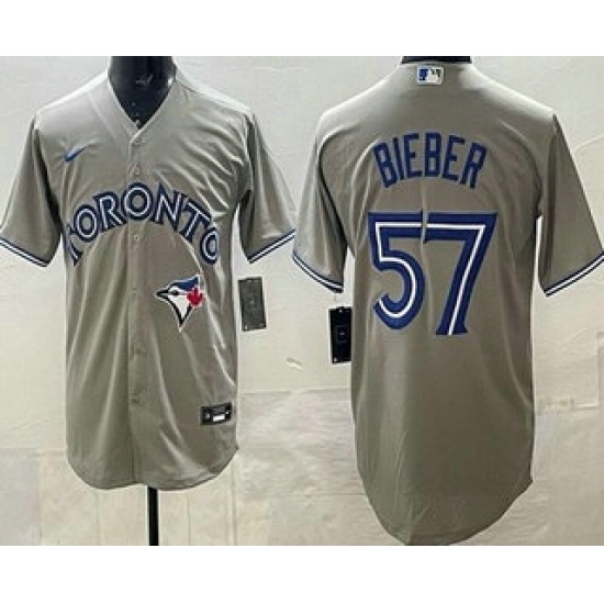 Men's Toronto Blue Jays #57 Shane Bieber Gray Cool Base Jersey - Ujersey