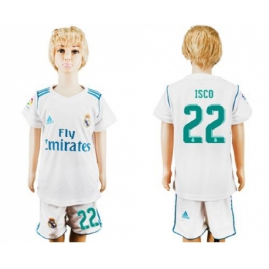 Real Madrid #22 Isco White Home Kid Soccer Club Jersey