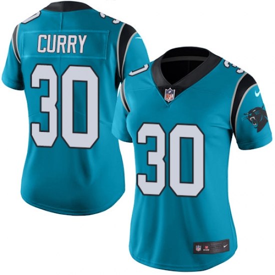 Women's Nike Carolina Panthers #30 Stephen Curry Limited Blue Rush Vapor Untouchable NFL Jersey - Ujersey
