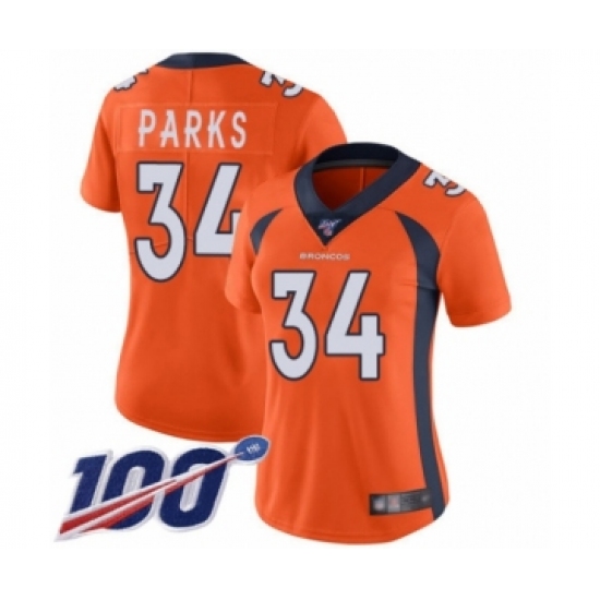 Women's Denver Broncos #34 Will Parks Orange Team Color Vapor Untouchable Limited Player 100th Season Football Jersey - Ujersey