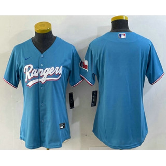 Women's Texas Rangers Blank Number Light Blue Team Logo Cool Base Jersey - Ujersey