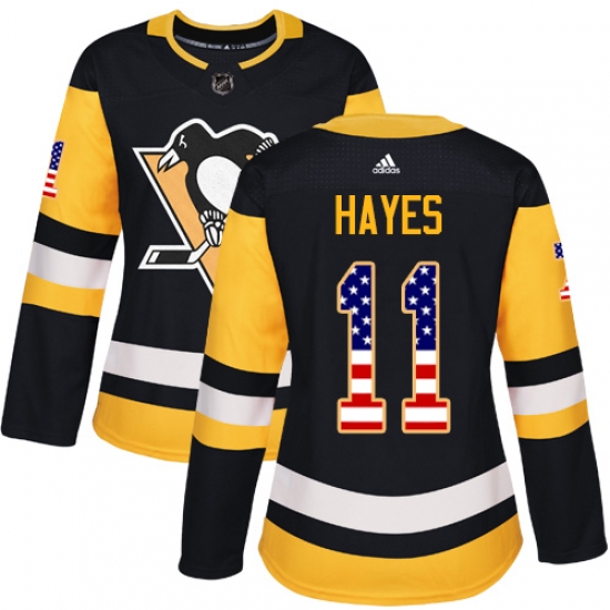 Women's Adidas Pittsburgh Penguins #11 Jimmy Hayes Authentic Black USA Flag Fashion NHL Jersey