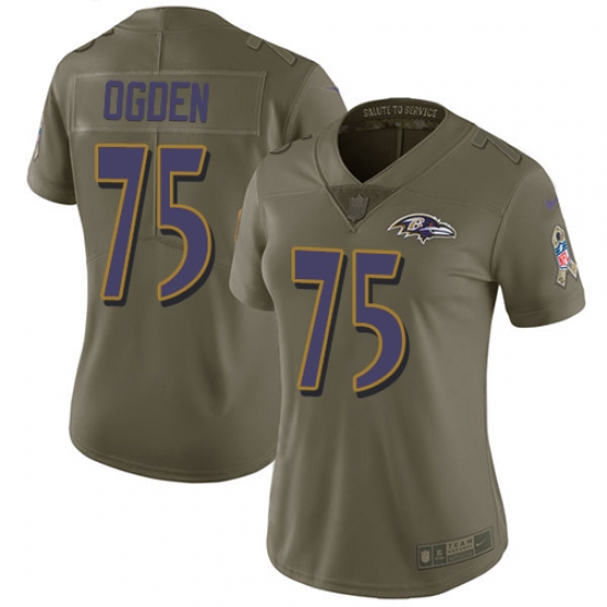 Women's Nike Baltimore Ravens #75 Jonathan Ogden Limited Olive 2017 Salute to Service NFL Jersey - Ujersey
