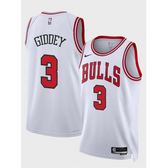 Men's Chicago Bulls #3 Josh Giddey White Association Edition Stitched Basketball Jersey - Ujersey