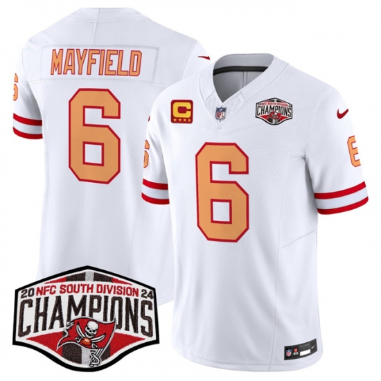 Men's Tampa Bay Buccaneers #6 Baker Mayfield White F.U.S.E. 2024 NFC South Champions With 4-Star C Limited Stitched Jersey - Ujersey