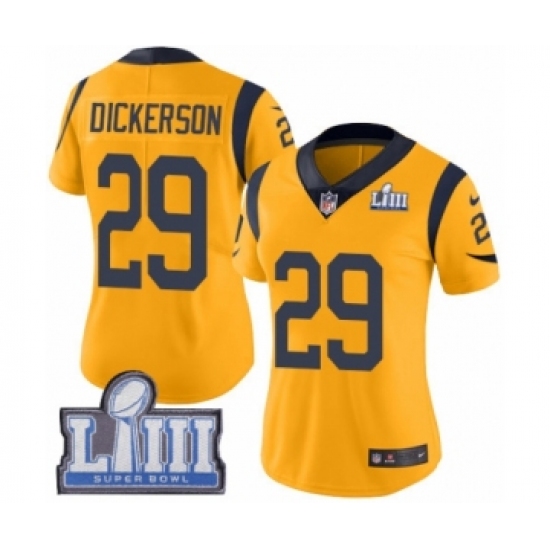 Women's Nike Los Angeles Rams #29 Eric Dickerson Limited Gold Rush Vapor Untouchable Super Bowl LIII Bound NFL Jersey - Ujersey