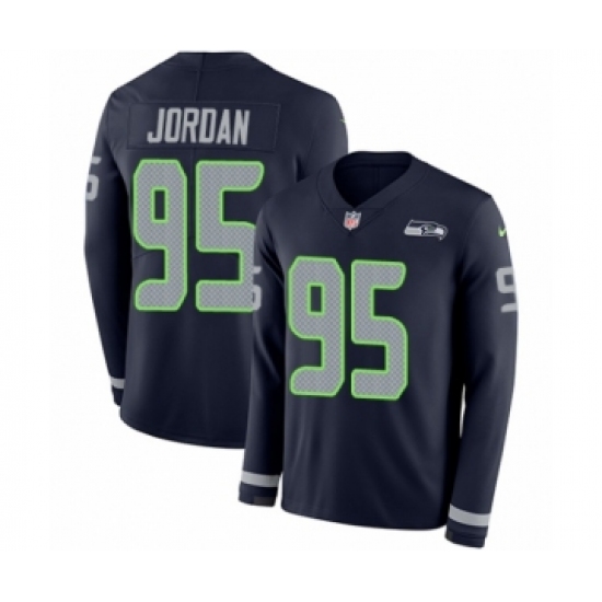 Men's Nike Seattle Seahawks #95 Dion Jordan Limited Navy Blue Therma Long Sleeve NFL Jersey - Ujersey