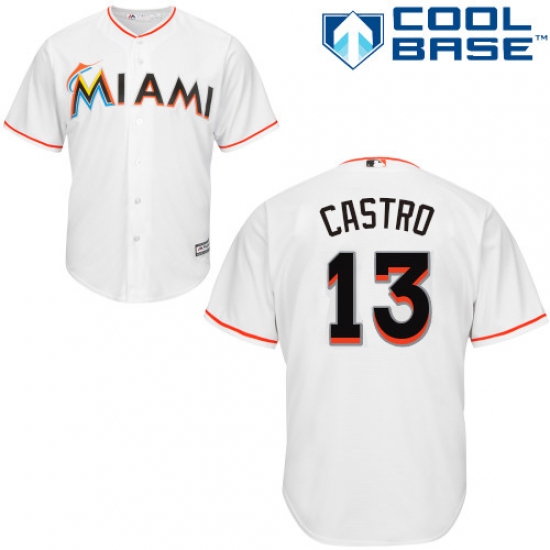 Youth Majestic Miami Marlins #13 Starlin Castro Authentic White Home Cool Base MLB Jersey - Ujersey