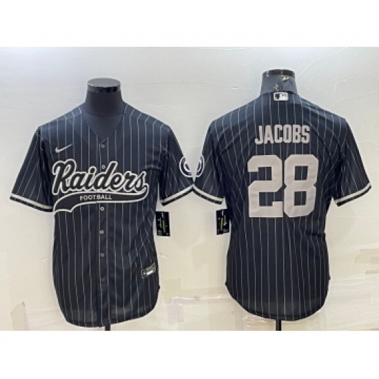 Men's Las Vegas Raiders #28 Josh Jacobs Black With Patch Cool Base Stitched Baseball Jersey - Ujersey
