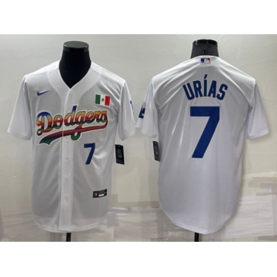 Men's Los Angeles Dodgers #7 Julio Urias Rainbow Blue White Mexico Cool Base Nike Jersey - Ujersey
