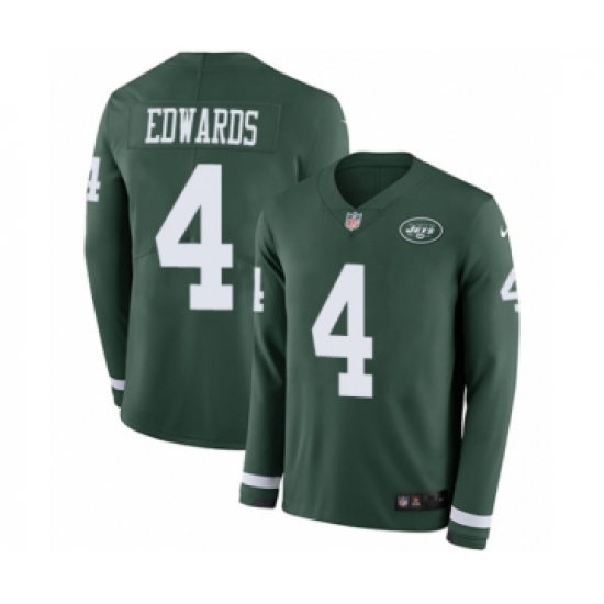 Youth Nike New York Jets #4 Lac Edwards Limited Green Therma Long Sleeve NFL Jersey - Ujersey