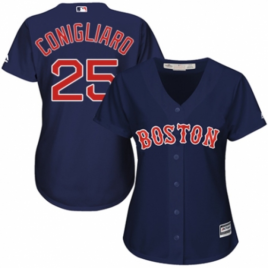 Women's Majestic Boston Red Sox #25 Tony Conigliaro Replica Navy Blue Alternate Road MLB Jersey - Ujersey