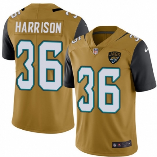 Men's Nike Jacksonville Jaguars #36 Ronnie Harrison Limited Gold Rush Vapor Untouchable NFL Jersey - Ujersey