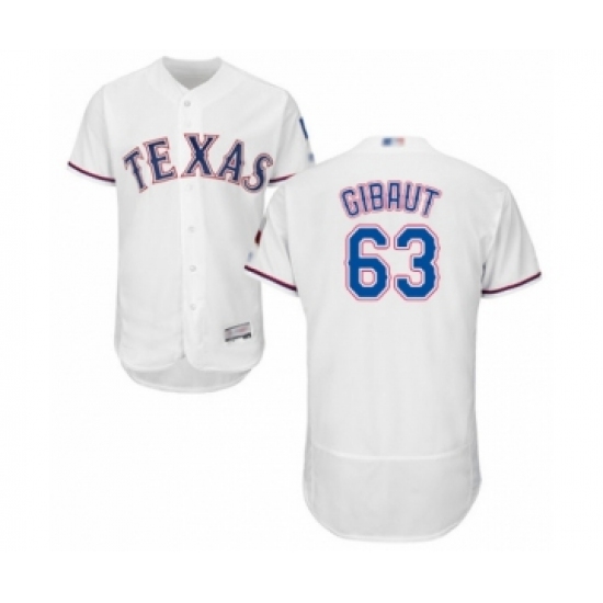 Men's Texas Rangers #63 Ian Gibaut White Home Flex Base Authentic Collection Baseball Player Jersey