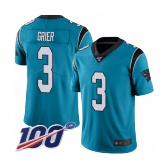 Men's Carolina Panthers #3 Will Grier Blue Alternate Vapor Untouchable Limited Player 100th Season Football Jersey - Ujersey