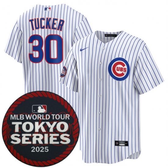 Men's Chicago Cubs #30 Kyle Tucker White 2025 World Tour Tokyo Series Home Stitched Baseball Jersey - Ujersey
