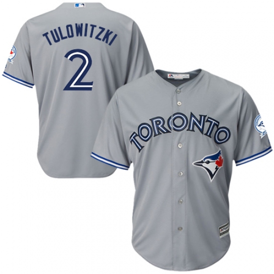 Men's Majestic Toronto Blue Jays #2 Troy Tulowitzki Replica Grey Road 40th Anniversary Patch MLB Jersey - Ujersey