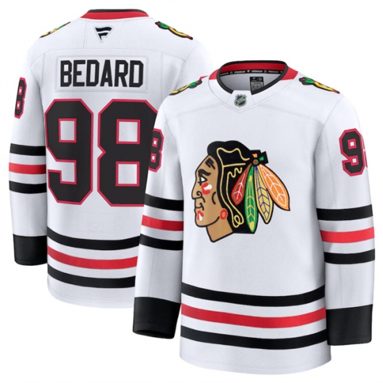 Men's Chicago Blackhawks #98 Connor Bedard White 2024-25 Away Stitched Hockey Jersey - Ujersey