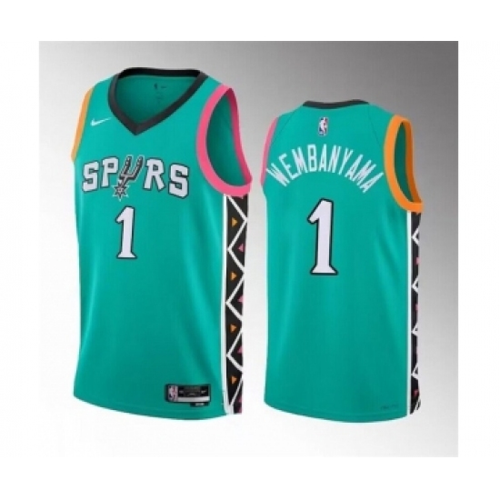 Men's San Antonio Spurs #1 Victor Wembanyama Teal 2022-23 City Edition Swingman Stitched Basketball Jersey - Ujersey
