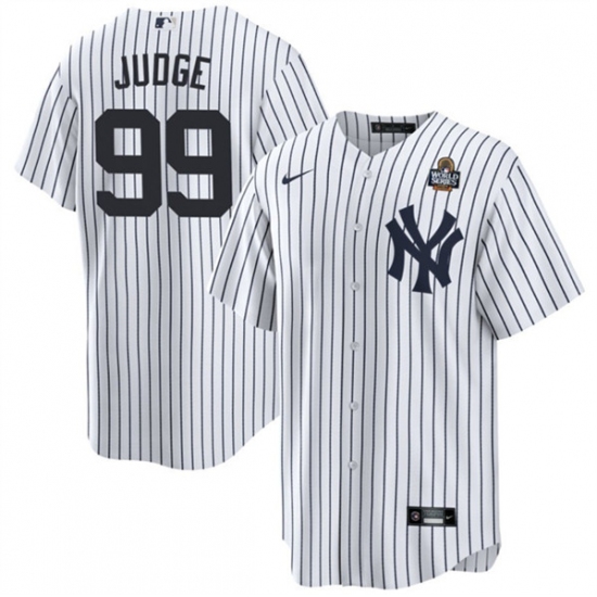Men's New York Yankees #99 Aaron Judge White 2024 World Series With Name Cool Base Stitched Baseball Jersey - Ujersey