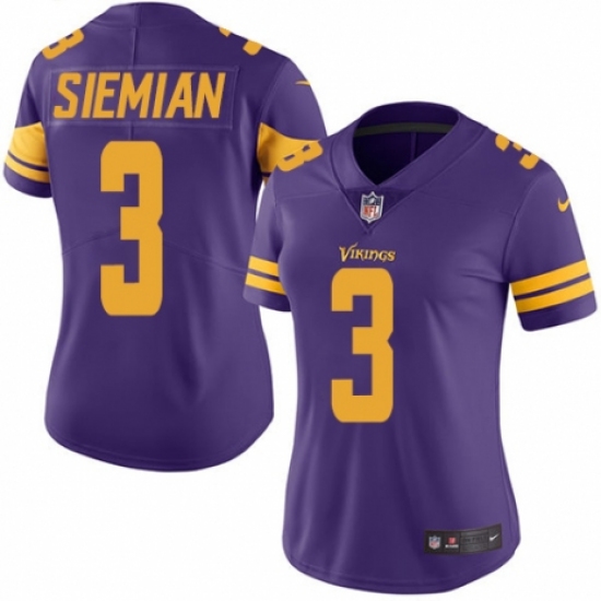 Women's Nike Minnesota Vikings #3 Trevor Siemian Limited Purple Rush Vapor Untouchable NFL Jersey - Ujersey