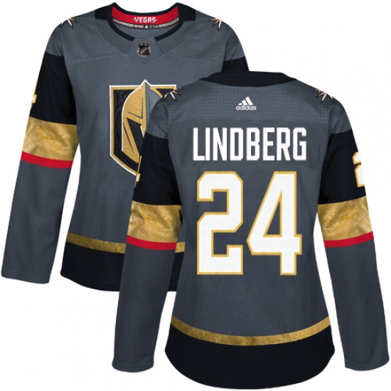 Women's Adidas Vegas Golden Knights #24 Oscar Lindberg Authentic Gray Home NHL Jersey - Ujersey