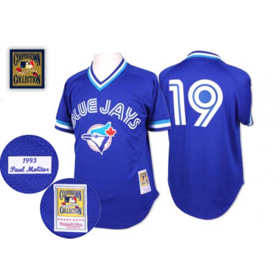 Men's Mitchell and Ness Toronto Blue Jays #19 Paul Molitor Replica Blue Throwback MLB Jersey - Ujersey