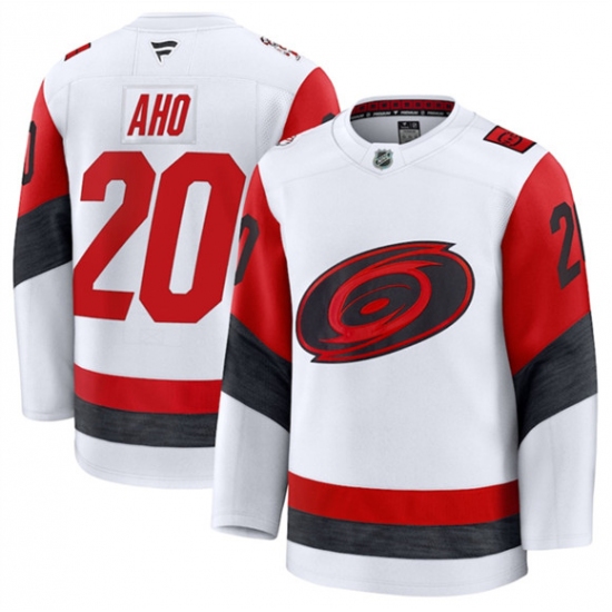 Men's Carolina Hurricanes #20 Sebastian Aho White 2025 Away Stitched Hockey Jersey - Ujersey