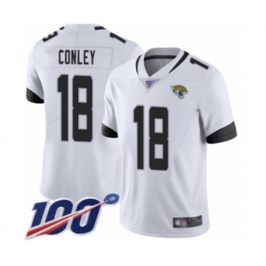 Men's Jacksonville Jaguars #18 Chris Conley White Vapor Untouchable Limited Player 100th Season Football Jersey - Ujersey