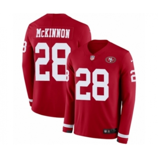 Youth Nike San Francisco 49ers #28 Jerick McKinnon Limited Red Therma Long Sleeve NFL Jersey - Ujersey