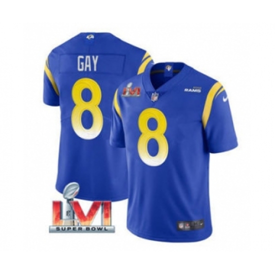 Men's Los Angeles Rams #8 Matt Gay Royal 2022 Super Bowl LVI Vapor Limited Stitched Jersey - Ujersey