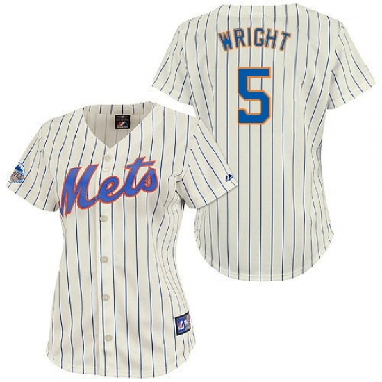 Women's Majestic New York Mets #5 David Wright Replica Cream/Blue Strip MLB Jersey - Ujersey